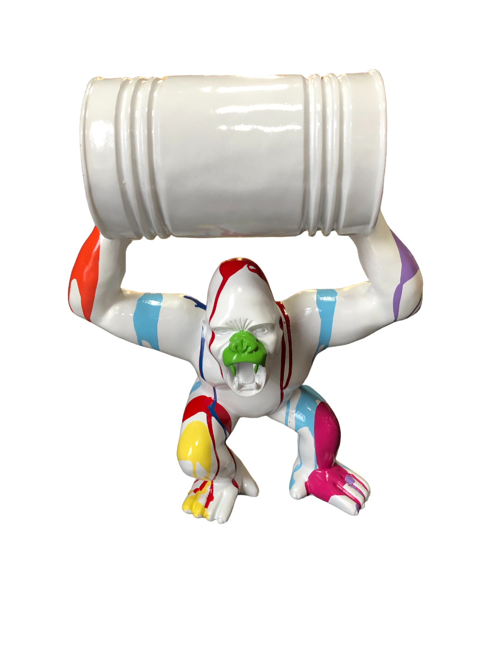 STATUE DE GORILE EN RÉSINE AVEC ÉLÉPHANT BLANC ET COLORÉ  31 x 33 x 18