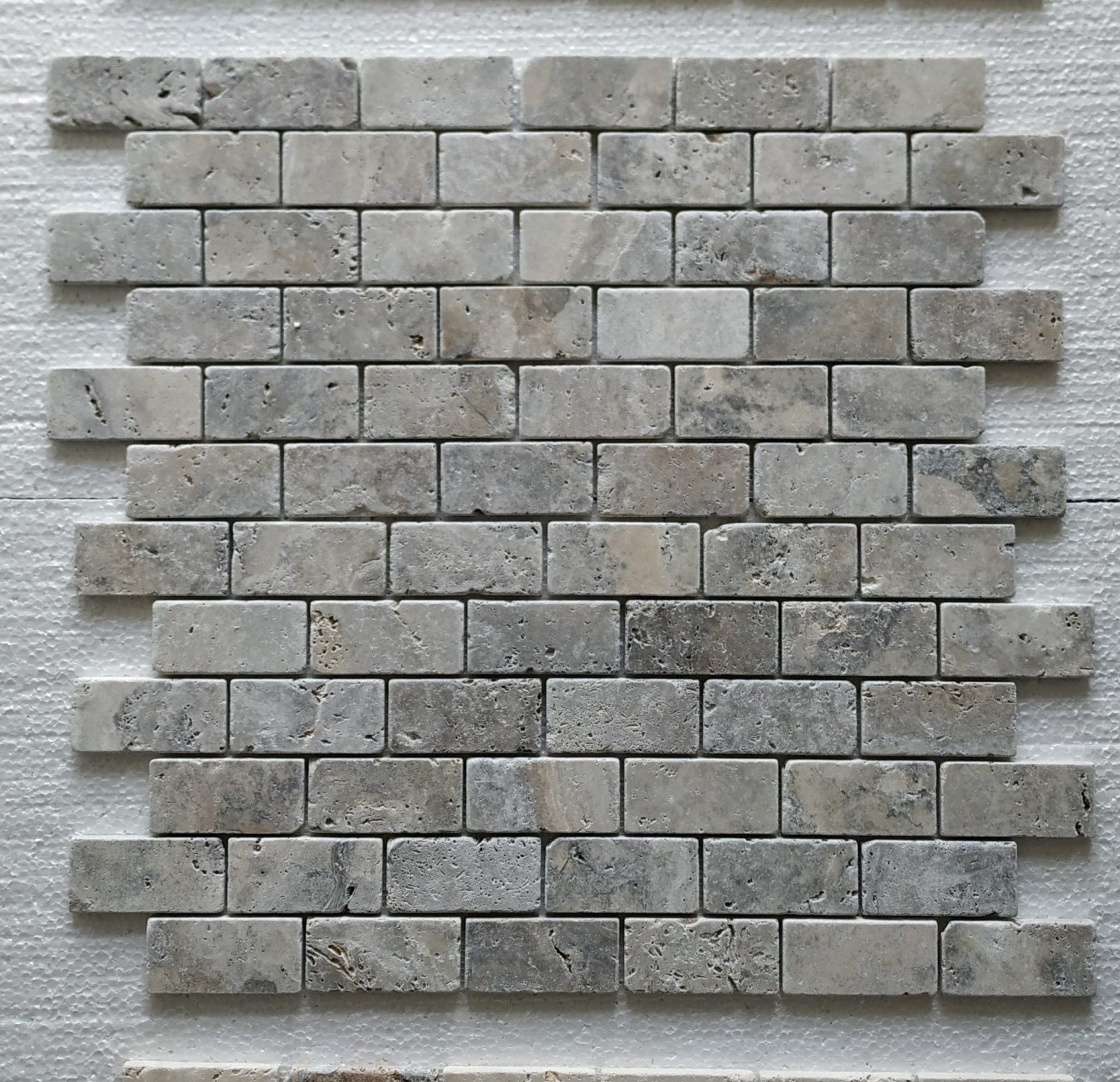 Silver Travertine Brick Tumbled Mosaic 30,5x30,5cm
