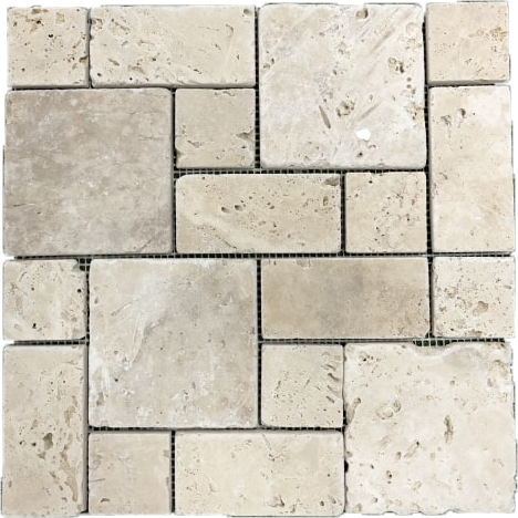 Mini ensemble de carreaux de mosaïque en travertin 30,5 x 30,5 x 1  cm