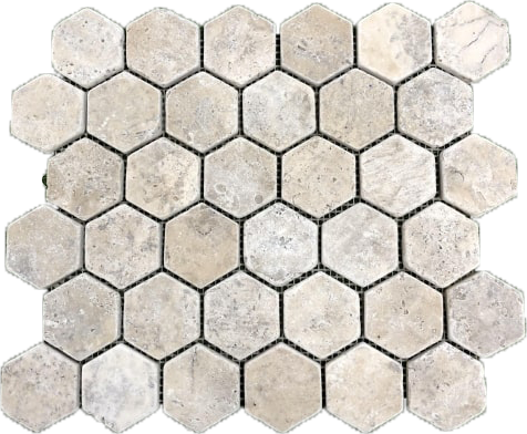 Hexagon Aging Tuile de mosaïque de travertin 30.5 x 30.5 x 1 cm