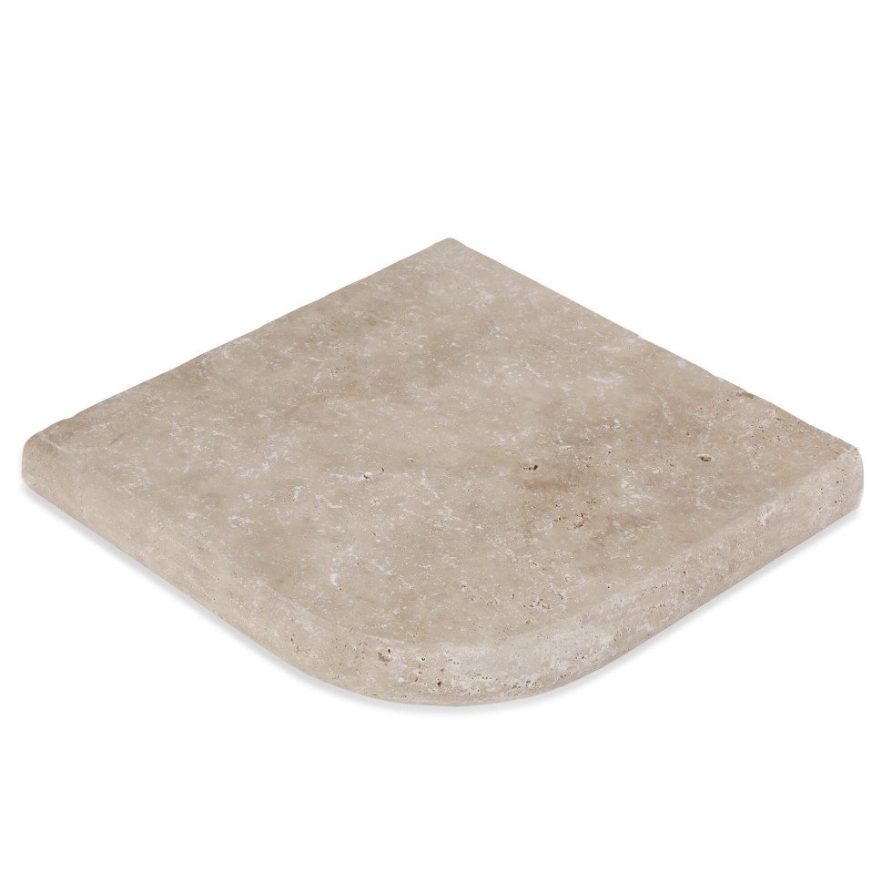 Margelle d'angle sortant Travertin Beige Nuancé 1er choix 33x33x5 cm Bord 1/2 Rond