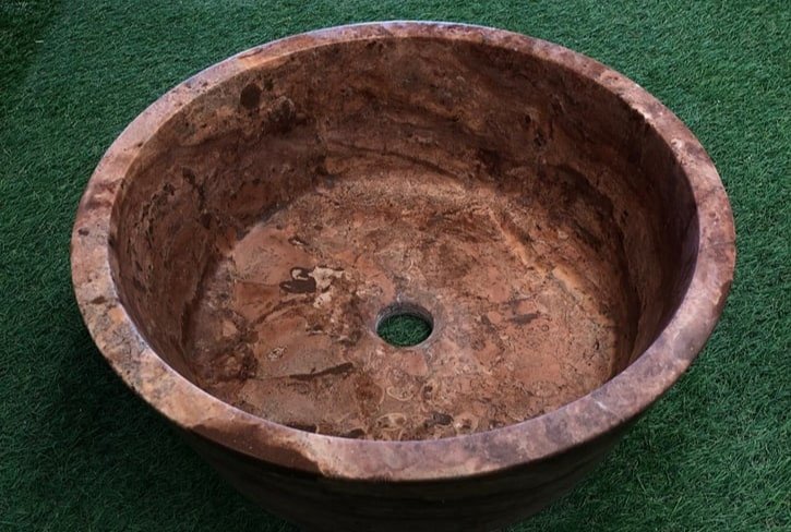 Vasque en Travertin Rouge Fait Main (V) - 42 x 13 cm