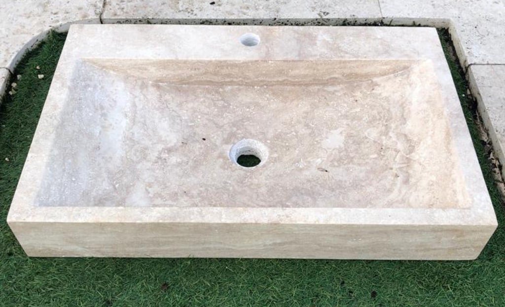 Vasque Beige  en Pierre Naturelle Fait Main (L) - 70,45 x 10 cm