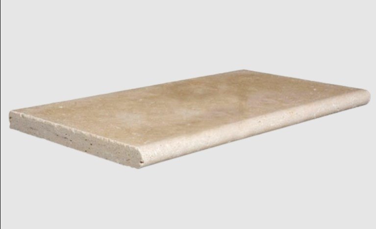 Margelle de piscine Bord Arrondi Travertin Beige Clair 1er choix       61 x 30.5 x 3 cm