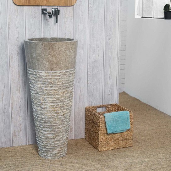 Évier festonné en travertin vertical silver 42 x 42 x 90 cm