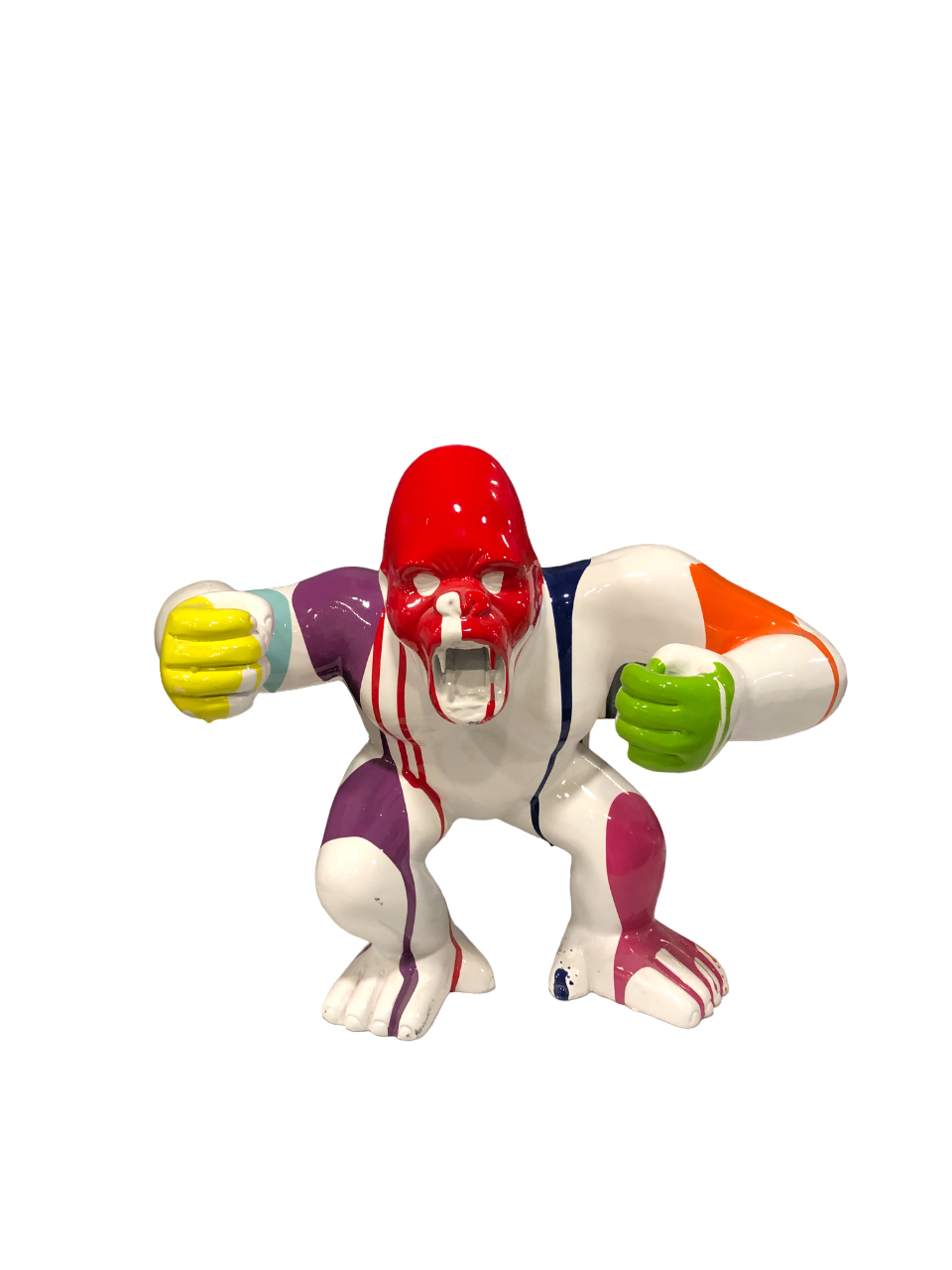 STATUE DE GORILLE EN COLÈRE EN RÉSINE BLANCHE MULTICOLORE 30 x 35 x 17