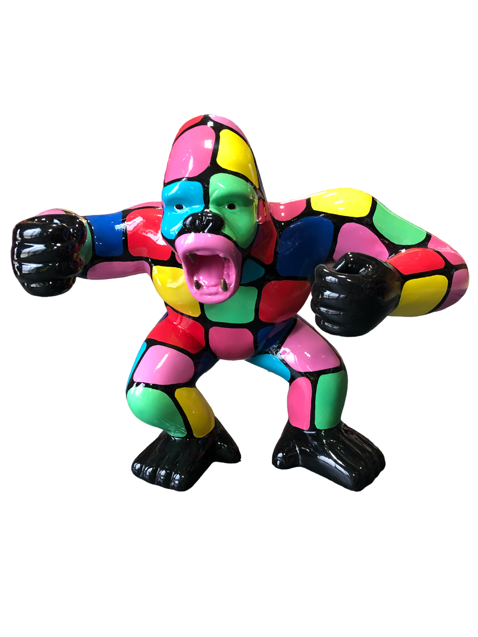 STATUE DE GORILLE EN RÉSINE MULTICOLORE 45 x 55 x 26