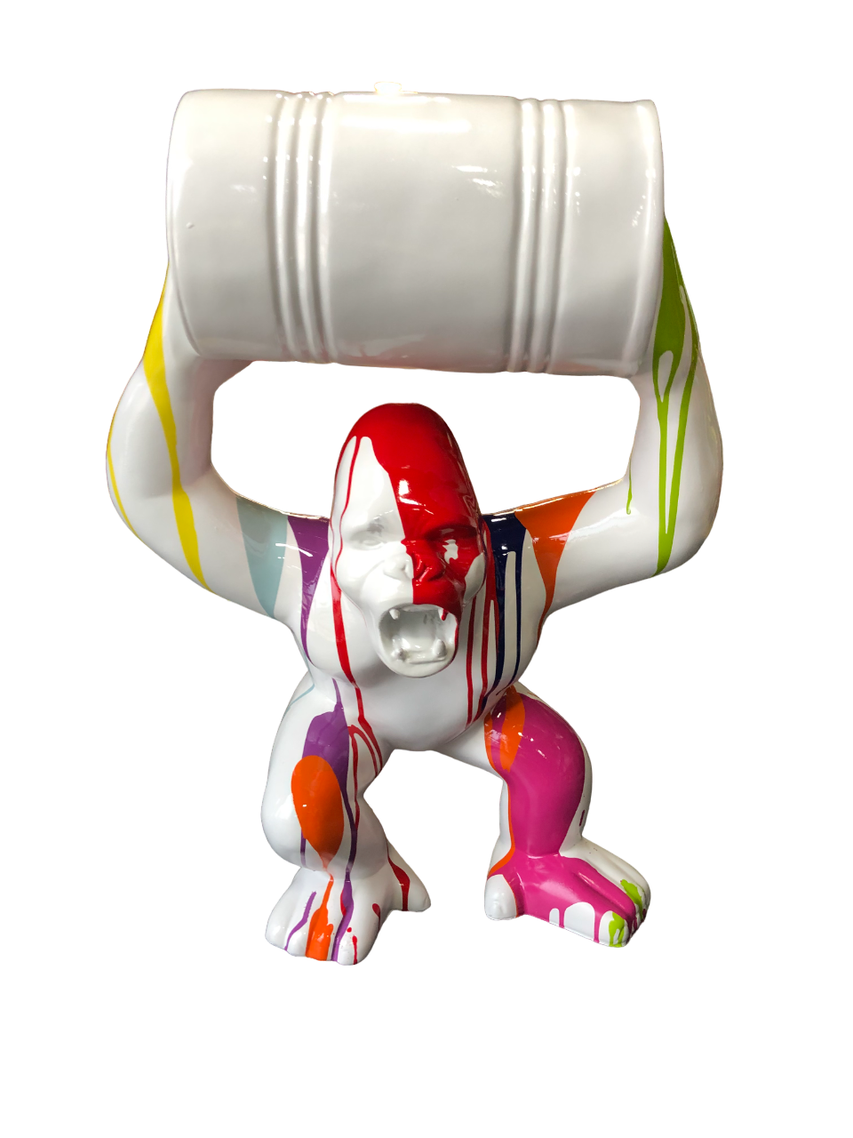 STATUE DE GORILE EN RÉSINE AVEC DÉCHETS BLANC 64 x 46 x 25